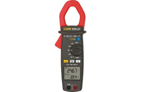 AEMC 675: Clamp-on Meter Model 675 (Dual Display, TRMS, AC/DC Amps & Volts, Ohms, Continuity, Frequency & Temperature)