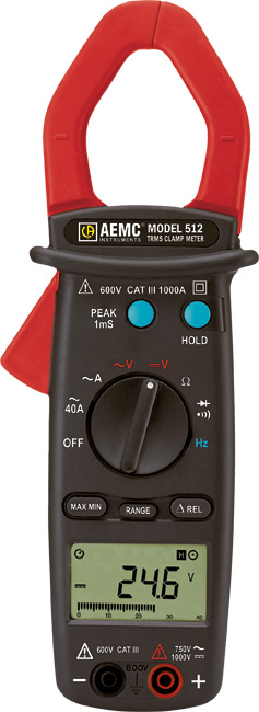 AEMC 512: Clamp-on Meter Model 512 (TRMS, 1000AAC, 750VAC/1000VDC, Hz, Ohms, Continuity)