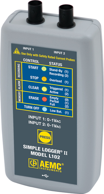 AEMC L102: Simple Logger II Model L102 (2-Channel, TRMS, 0 to 1VAC, DataView Software)